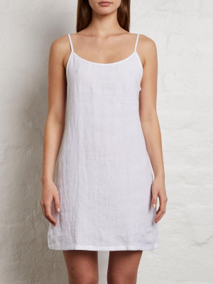 100% Linen Slip Dress In White