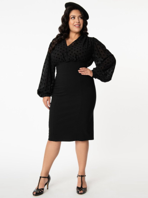 Unique Vintage Plus Size Black Swiss Dot Swanson Wiggle Dress