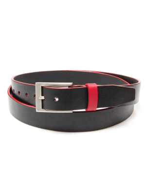 Black Leather Belt With Portsalon Red Trim And Keeper