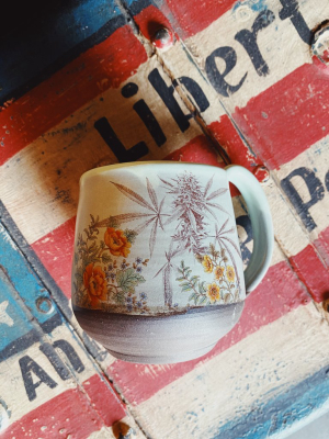 Mug: Weed - Turquoise Orange Poppies