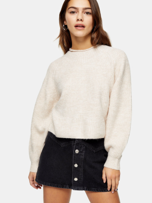 Petite Ribbed Cropped Crew Neck Knitted Sweater