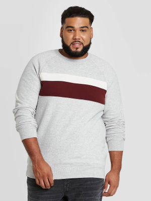 Men's Big & Tall Colorblock Regular Fit Fleece Crew Sweatshirt - Goodfellow & Co™ Dark Red