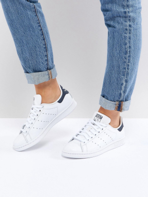 Adidas Originals White And Navy Stan Smith Sneakers