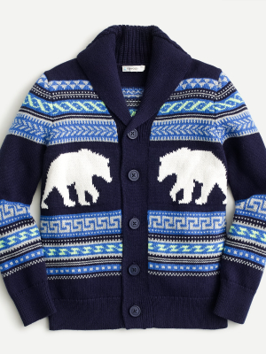 Kids' Shawl-collar Cardigan In Bear Fair Isle