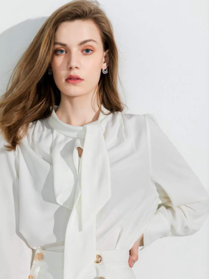 Business Essential White Bow-tie Blouse