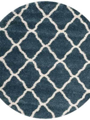 Hudson Shag Quatrefoil Slate Blue/ivory Round Rug