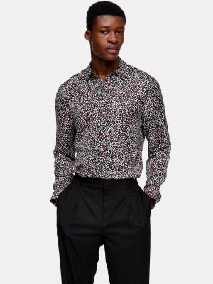 Premium Black, White And Red Leopard Slim Shirt