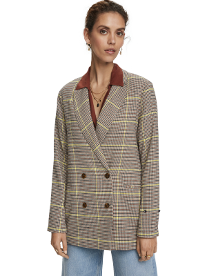 Longer-length Checked Double-breasted Blazer