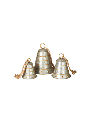 3pc Metal Galvanized Silver Bells Decorative Sculpture Set - Gerson International
