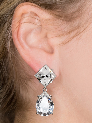 Silver And Crystal Teardrop Pierced Earrings