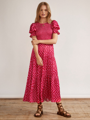 Pre-order: Persephone Shirred Pink Checker Dress