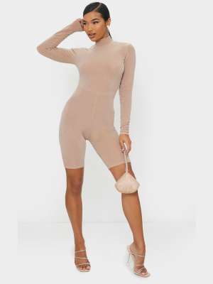 Nude Glitter Long Sleeve Unitard