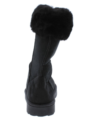 R001220 Black Faux Fur Pull On Lug Sole Boot