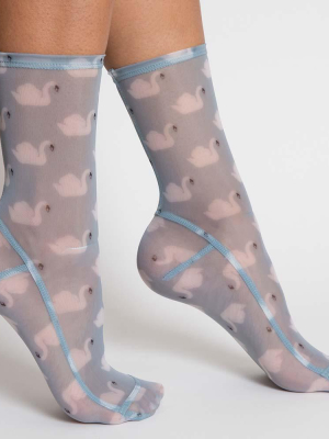 Darner Powder Blue Swans Mesh Socks