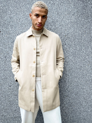 Asos Design Lightweight Single Breasted Trench In Stone