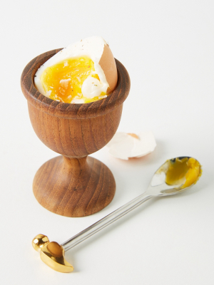 Teak Egg Cup And Gold Hammer