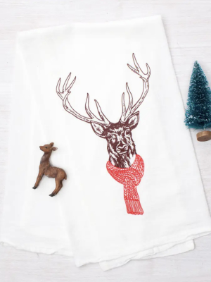 Flour Sack Tea Towel - Deer Holiday