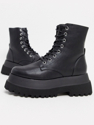 Asos Design Agile Chunky Lace Up Ankle Boots In Black