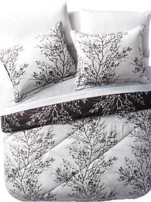 8pc Leaf Bed In A Bag Comforter Set Black & White - Vcny Home