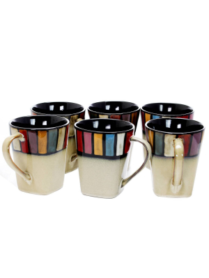 14oz 6pk Stoneware Color Tile Coffee Mugs - Elama