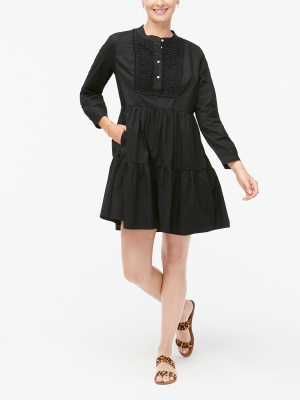 Embroidered Stretch Cotton Poplin Tiered Dress