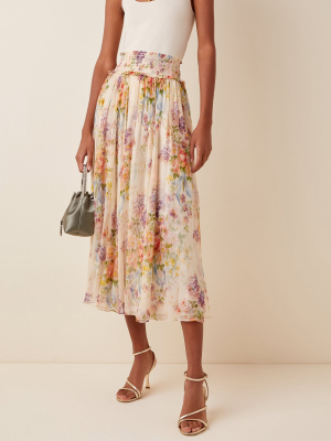 Floral Diamond Smocked Chiffon Midi Skirt