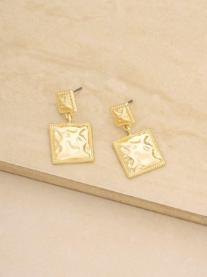 Repeated Square Dangle 18k Gold Plated Earrings