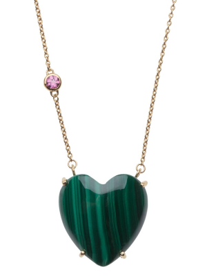 Love Malachite Heart Necklace With Gold Setting Sale