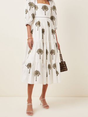 Miel Cocora-embroidered Cotton-poplin Midi Dress