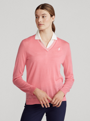 Merino Wool V-neck Golf Sweater