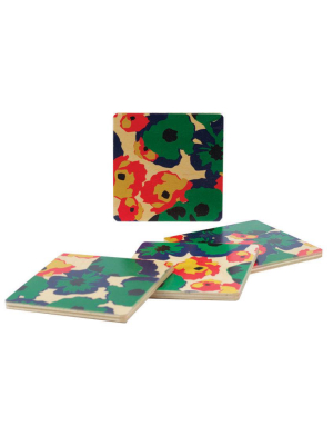 Poppy Green Coasters, Set Of Four