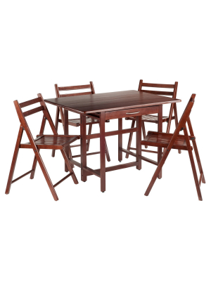 5pc Set Taylor Drop Leaf Table With Folding Chairs Walnut - Winsome