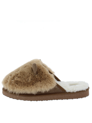 Josie01 Mocha Faux Fur Slide On Slipper Flat