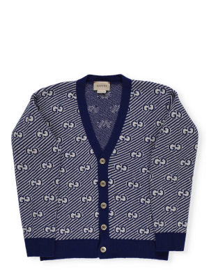 Gucci Kids Gg Monogram V-neck Cardigan