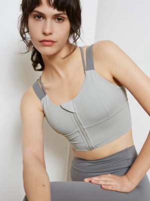 Abigail Grey Zip Sports Bra