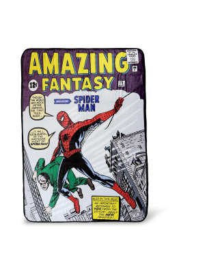 Surreal Entertainment Marvel Spider-man Amazing Fantasy No. 15 Fleece Throw Blanket | 60 X 45 Inches