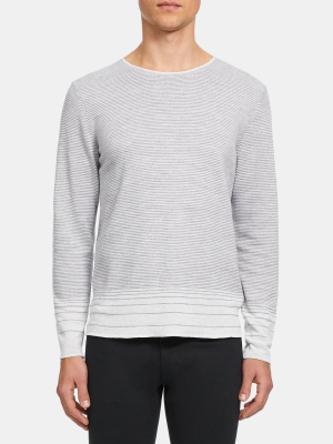 Crewneck Sweater In Striped Linen Blend