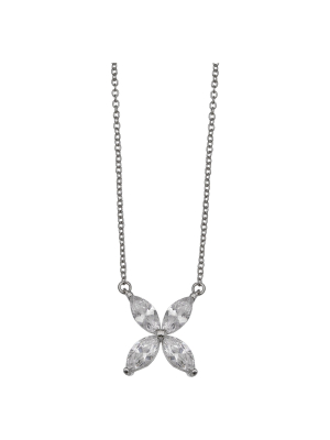 Women's Cubic Zirconia Flower Necklace In Sterling Silver - Silver/clear (18")