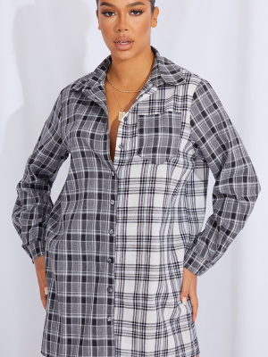 Monochrome Two Tone Checked Shirt Dress