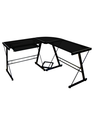 Glass L Shaped Computer Desk With Keyboard Tray - Saracina Home