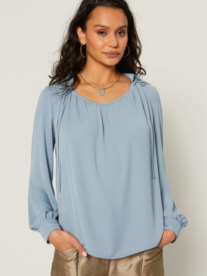 Draped Shirred Collar Blouse