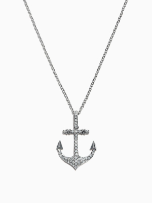 Effy Seaside 14k White Gold Diamond Anchor Pendant, 0.21