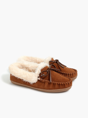 Suede Faux-shearling Moccasin Slippers