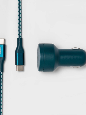 Heyday™ Usb Car Charger (with 6' Usb-c To Usb-c Braided Cable) - Matte Ocean Teal