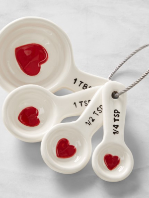 Valentines Day White Ceramic Heart Measuring Cups & Spoons