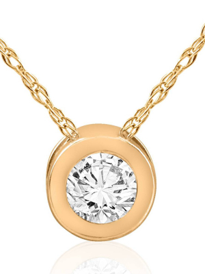 Pompeii3 14k Yellow Gold 5/8ct Round Bezel Solitaire Diamond Pendant 14k Necklace