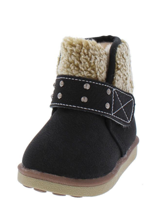 Bk21 Black Faux Fur Lined Fleece Ankle Infant Boot