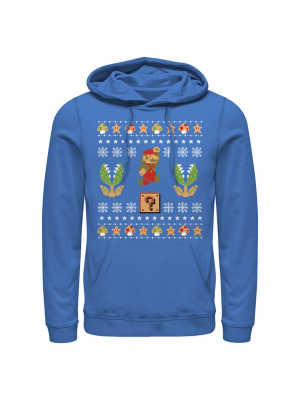 Men's Nintendo Ugly Christmas Mario Question Pull Over Hoodie