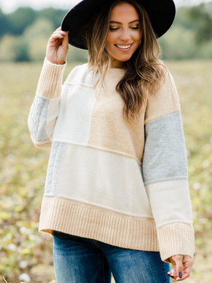 In Perfect Order Camel Brown Colorblock Sweater