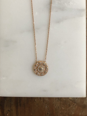 Pave Victorian Disc Necklace, Rose Gold